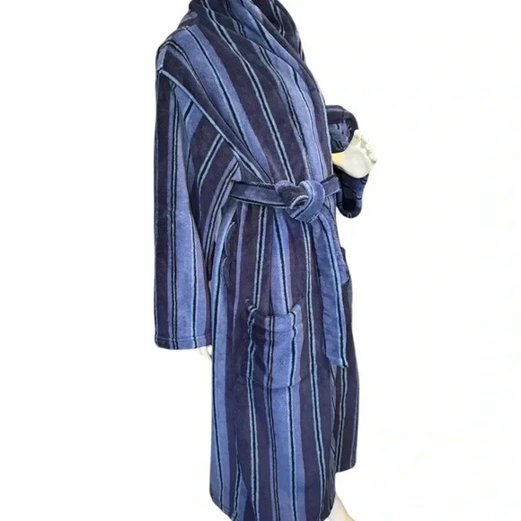 Vintage 80s 90s Stafford Robe One Size Striped Belted House Blue. - Picture 5 of 9